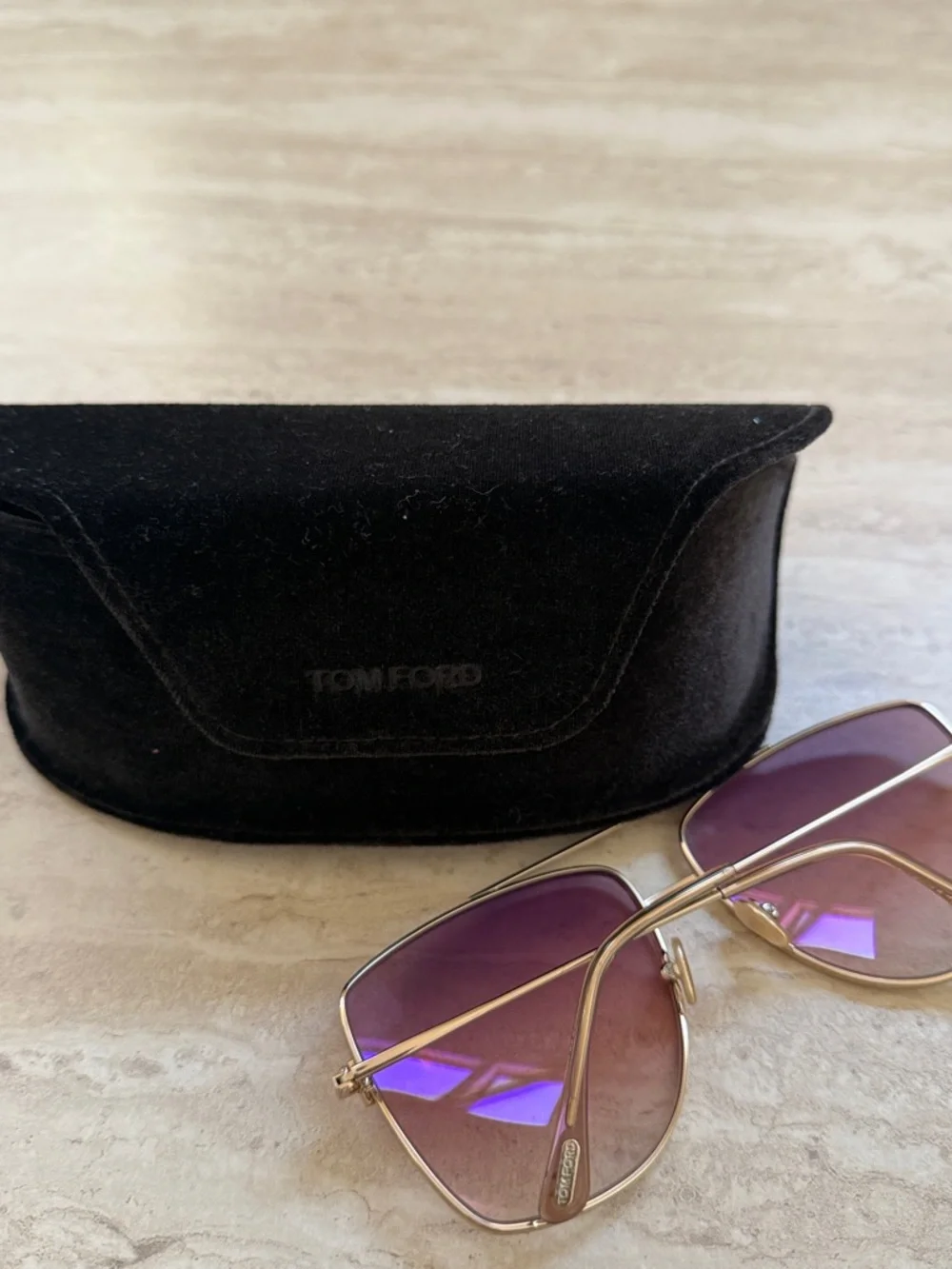 Tom Ford Gold Aviator Sunglasses with Brown Gradient Lenses and Black Case